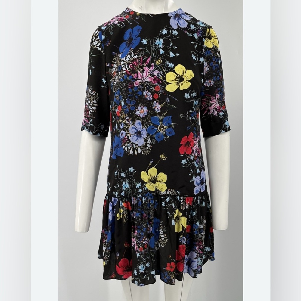ERDEM Black Dress with Vibrant Floral Design